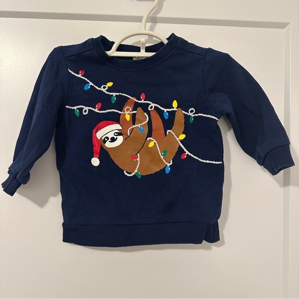 Carter’s Christmas Sloth Pullover Navy Blue Sweater Size 12 Months Baby